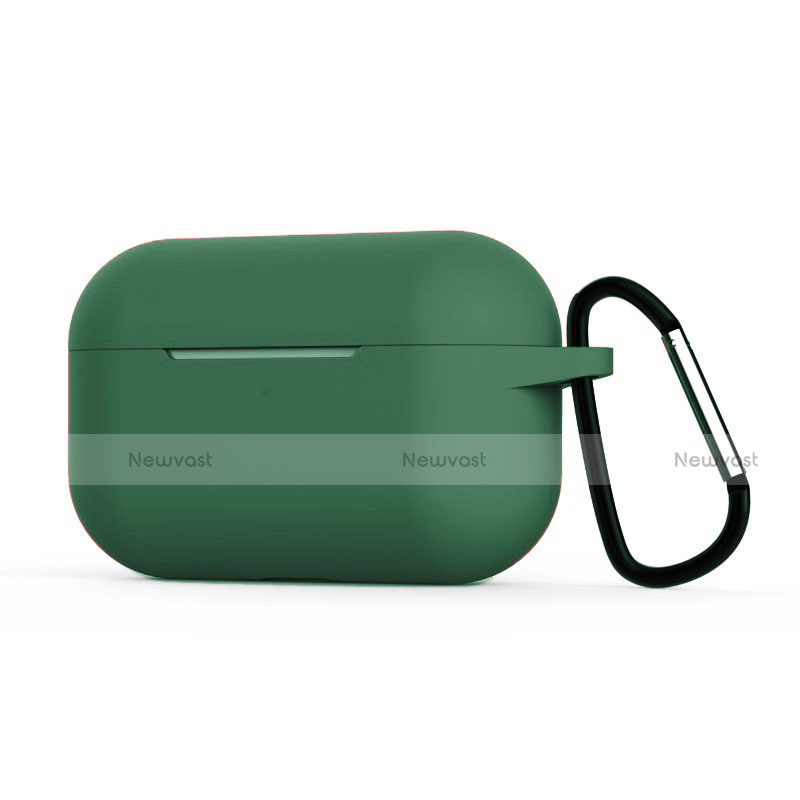 Protective Silicone Case Skin for Apple AirPods Pro Charging Box with Keychain C02 Midnight Green