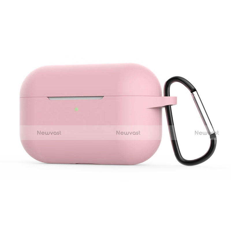 Protective Silicone Case Skin for Apple AirPods Pro Charging Box with Keychain C02 Pink