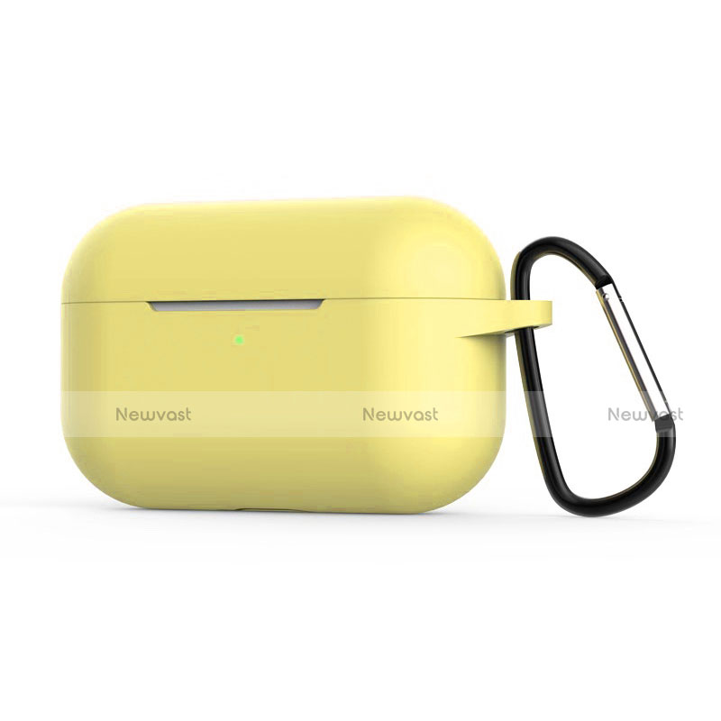 Protective Silicone Case Skin for Apple AirPods Pro Charging Box with Keychain C02 Yellow