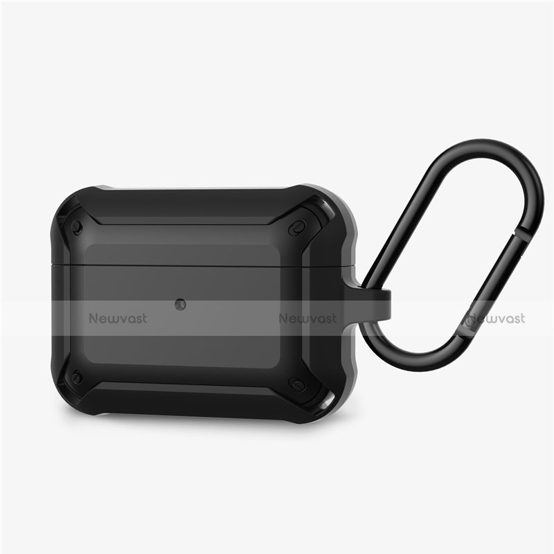 Protective Silicone Case Skin for Apple AirPods Pro Charging Box with Keychain C03 Black