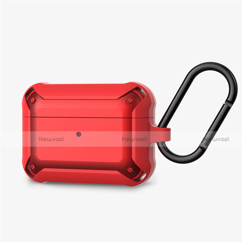 Protective Silicone Case Skin for Apple AirPods Pro Charging Box with Keychain C03 Red