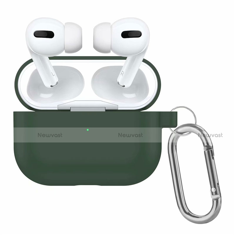 Protective Silicone Case Skin for OnePlus AirPods Pro Charging Box with Keychain Midnight Green