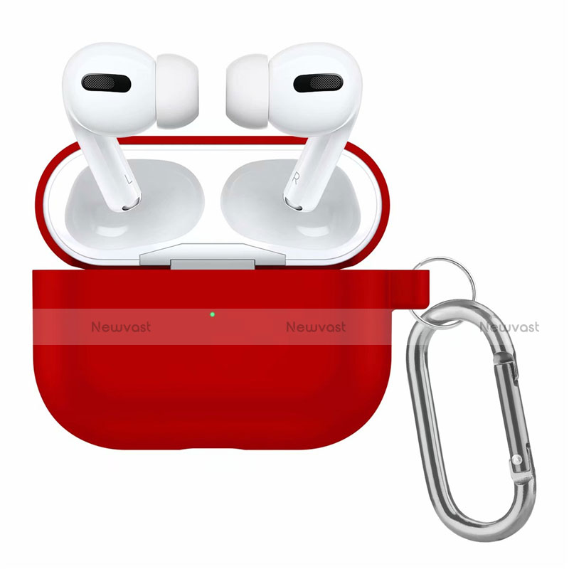 Protective Silicone Case Skin for OnePlus AirPods Pro Charging Box with Keychain Red
