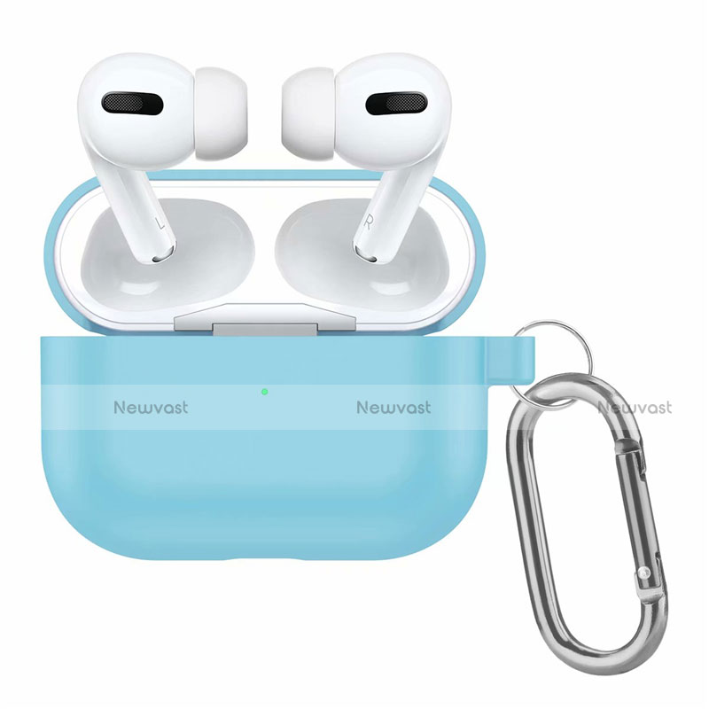 Protective Silicone Case Skin for OnePlus AirPods Pro Charging Box with Keychain Sky Blue