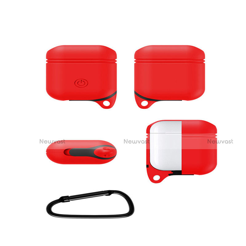 Protective Silicone Cover Skin for Apple Airpods Charging Box with Keychain Z02 Red