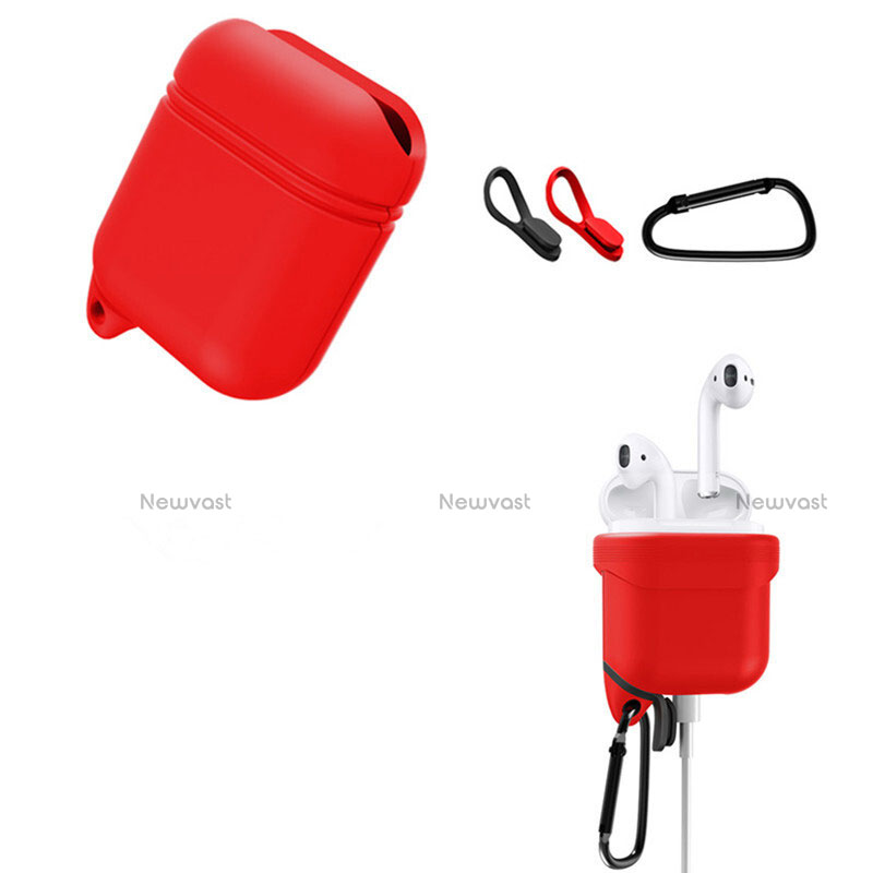 Protective Silicone Cover Skin for Apple Airpods Charging Box with Keychain Z02 Red