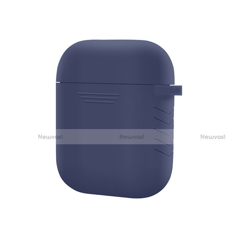 Protective Silicone Cover Skin for Apple Airpods Charging Box with Keychain Z04 Blue