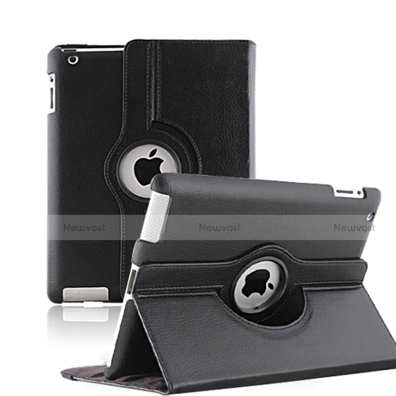 Rotating Stands Flip Leather Case for Apple iPad 2 Black