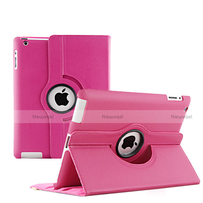 Rotating Stands Flip Leather Case for Apple iPad 2 Hot Pink