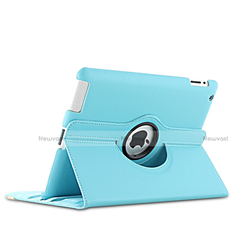 Rotating Stands Flip Leather Case for Apple iPad 2 Sky Blue