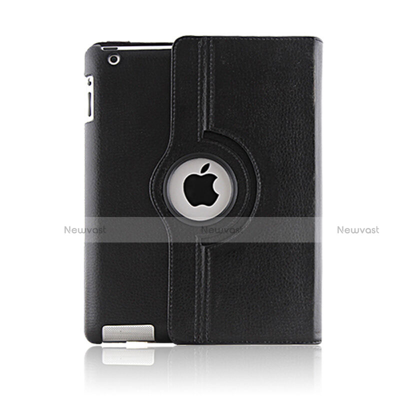 Rotating Stands Flip Leather Case for Apple iPad 3 Black