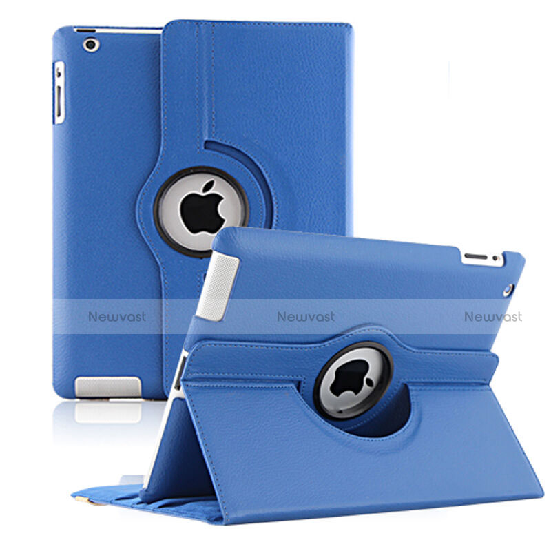 Rotating Stands Flip Leather Case for Apple iPad 3 Blue