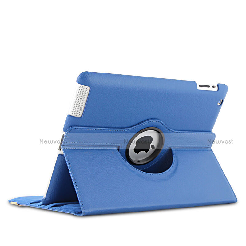 Rotating Stands Flip Leather Case for Apple iPad 3 Blue