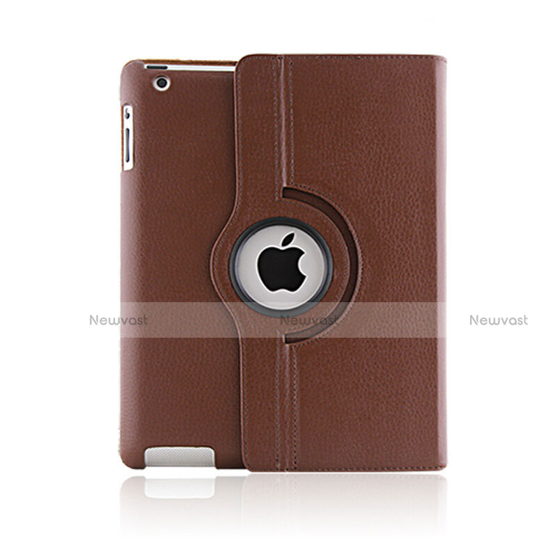 Rotating Stands Flip Leather Case for Apple iPad 3 Brown