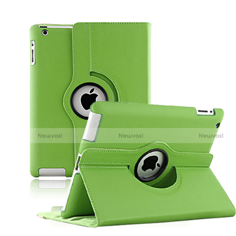 Rotating Stands Flip Leather Case for Apple iPad 3 Green