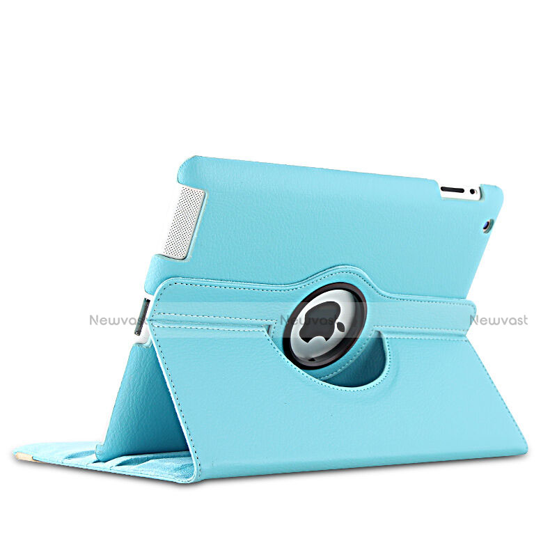 Rotating Stands Flip Leather Case for Apple iPad 3 Sky Blue