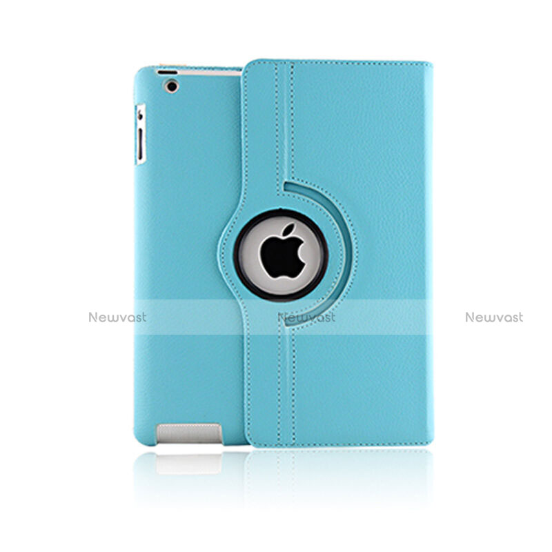Rotating Stands Flip Leather Case for Apple iPad 3 Sky Blue