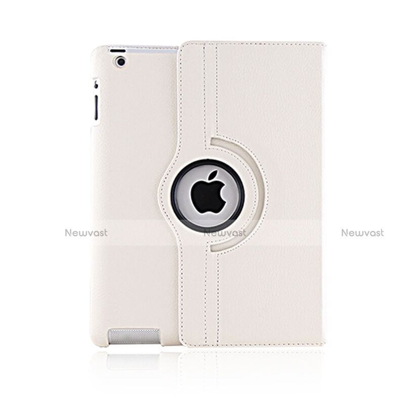 Rotating Stands Flip Leather Case for Apple iPad 3 White
