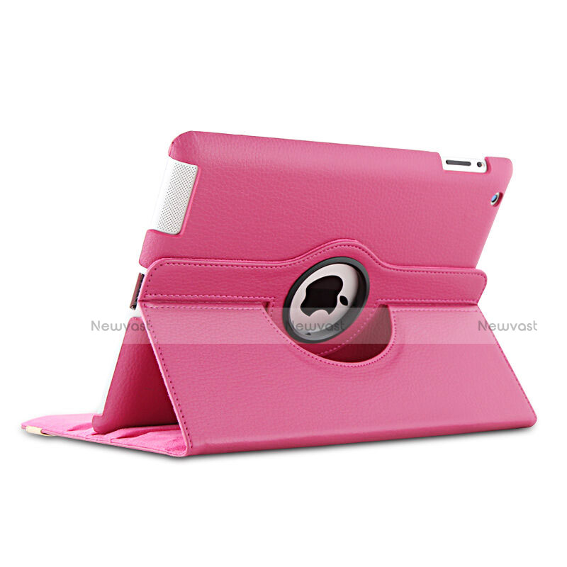 Rotating Stands Flip Leather Case for Apple iPad 4 Hot Pink