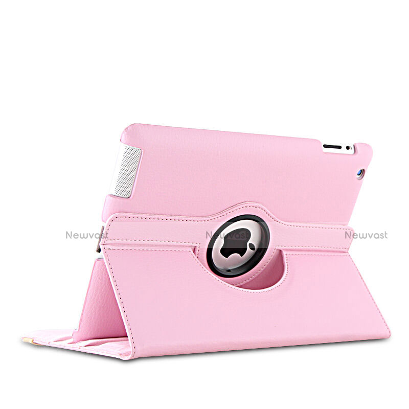 Rotating Stands Flip Leather Case for Apple iPad 4 Pink