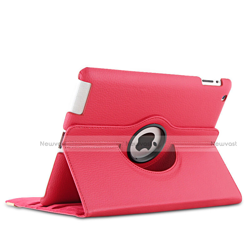 Rotating Stands Flip Leather Case for Apple iPad 4 Red