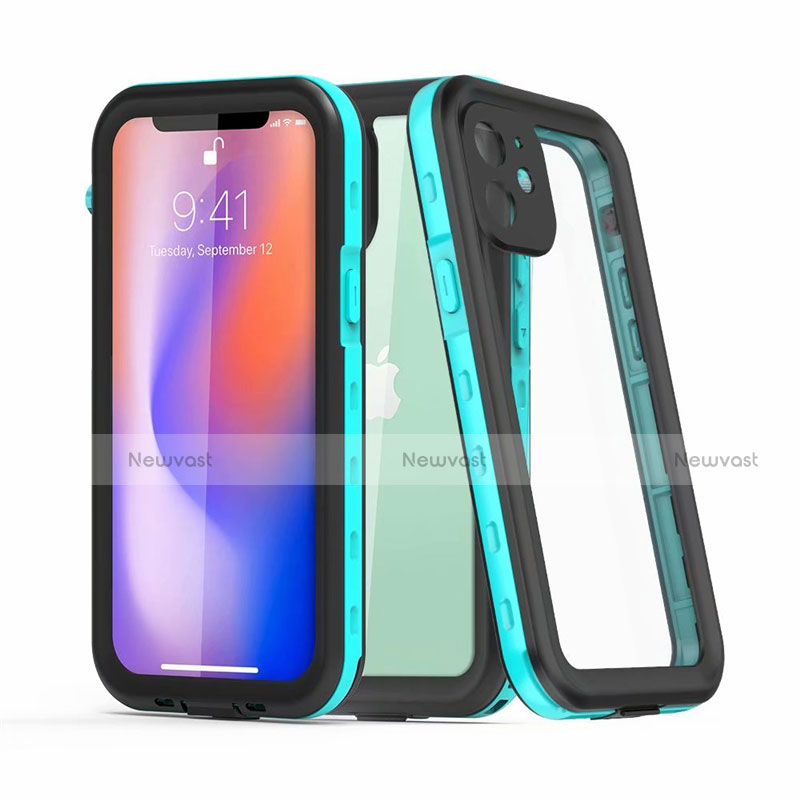 Silicone and Plastic Waterproof Cover Case 360 Degrees Underwater Shell for Apple iPhone 12 Cyan