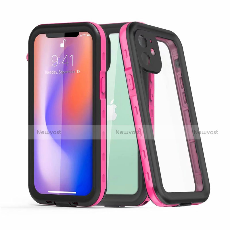 Silicone and Plastic Waterproof Cover Case 360 Degrees Underwater Shell for Apple iPhone 12 Hot Pink