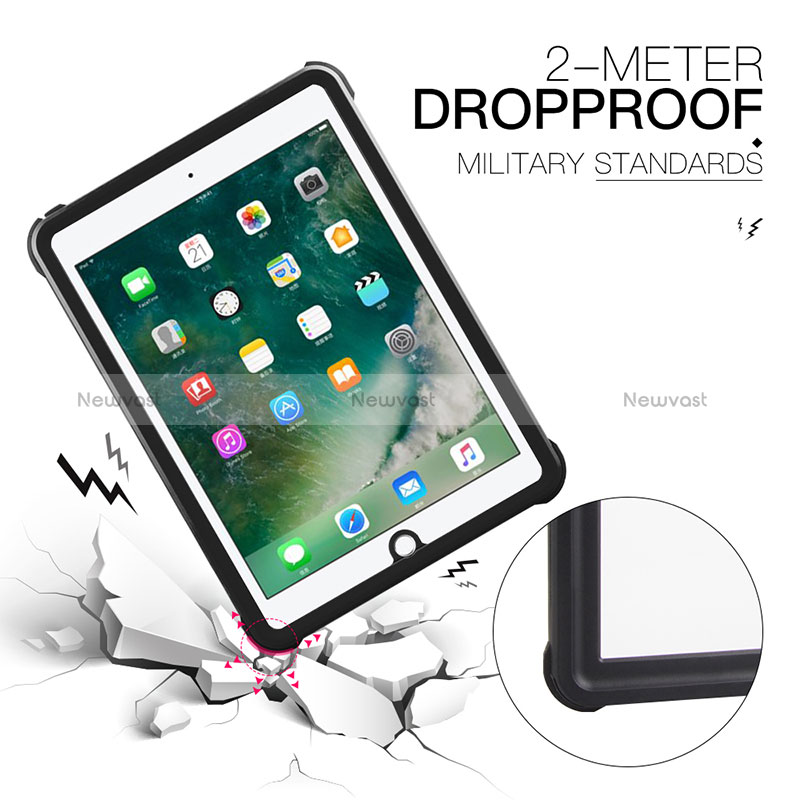 Silicone and Plastic Waterproof Cover Case 360 Degrees Underwater Shell for Apple New iPad 9.7 (2017) Black