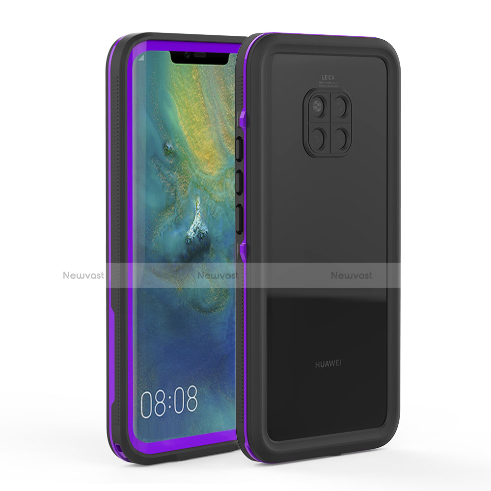 Silicone and Plastic Waterproof Cover Case 360 Degrees Underwater Shell for Huawei Mate 20 Pro Purple