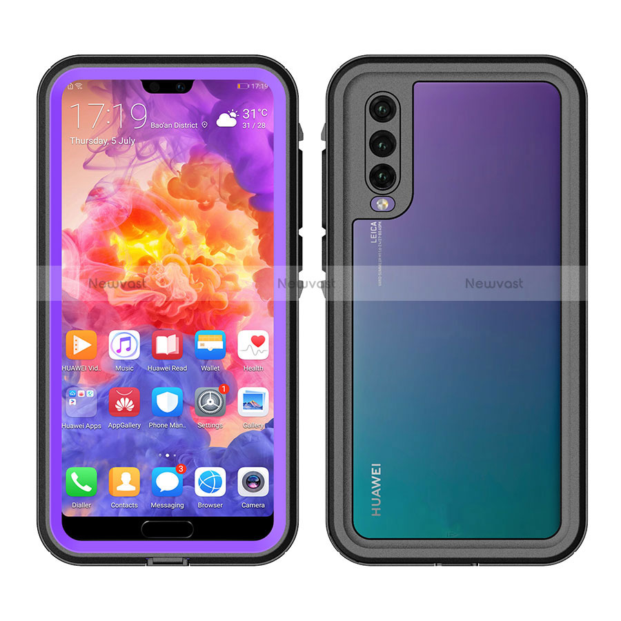 Silicone and Plastic Waterproof Cover Case 360 Degrees Underwater Shell for Huawei P20 Pro Purple