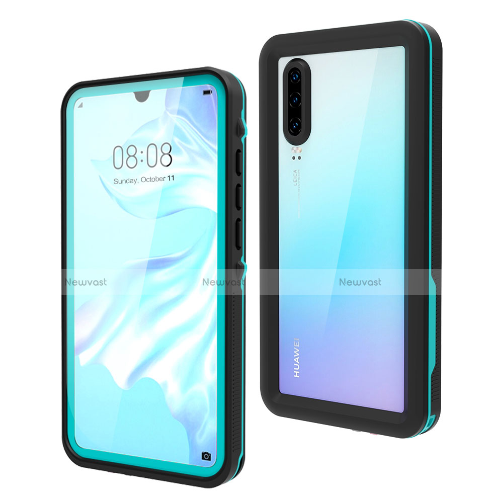 Silicone and Plastic Waterproof Cover Case 360 Degrees Underwater Shell for Huawei P30 Cyan