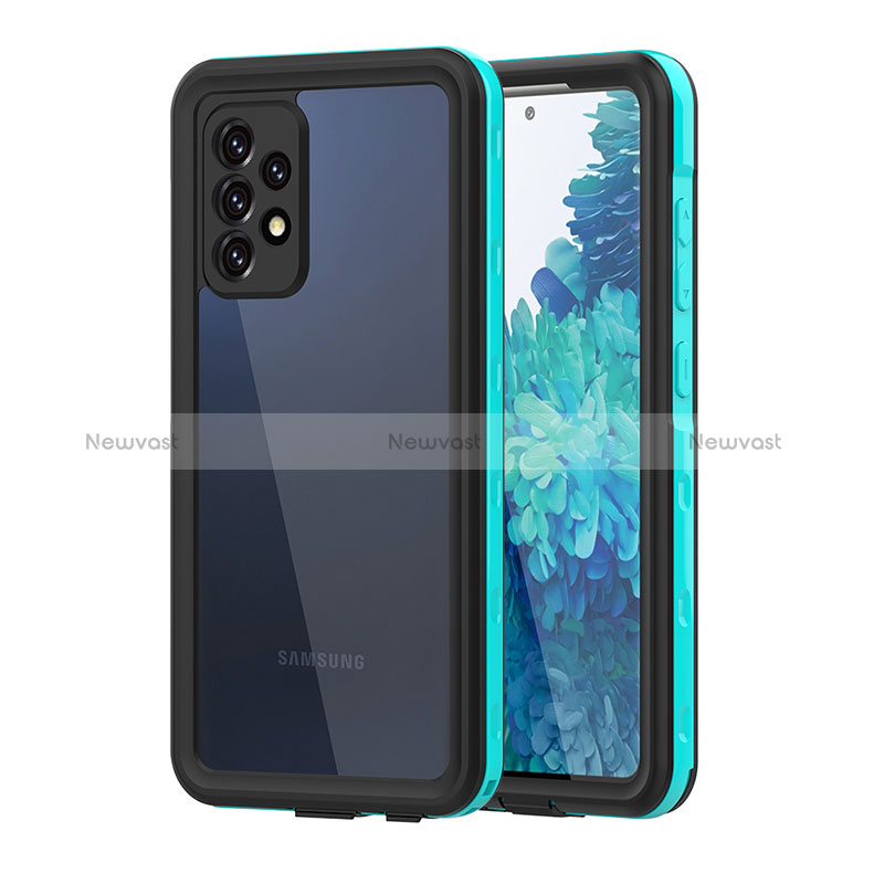 Silicone and Plastic Waterproof Cover Case 360 Degrees Underwater Shell for Samsung Galaxy A52 5G Blue and Black