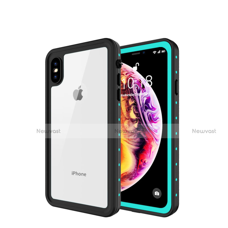 Silicone and Plastic Waterproof Cover Case 360 Degrees Underwater Shell W01 for Apple iPhone Xs Cyan