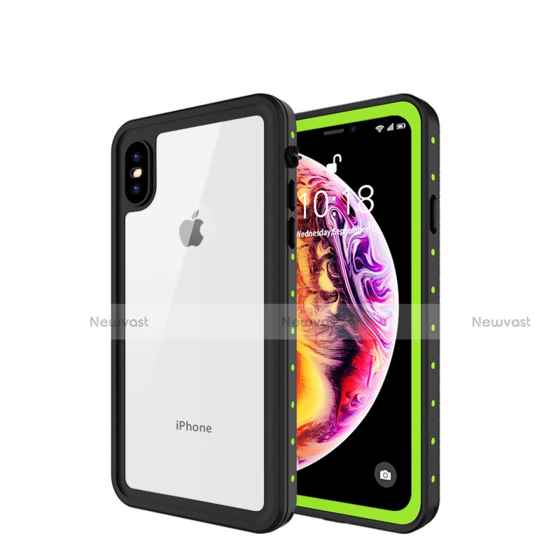 Silicone and Plastic Waterproof Cover Case 360 Degrees Underwater Shell W01 for Apple iPhone Xs Green