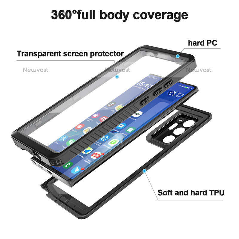 Silicone and Plastic Waterproof Cover Case 360 Degrees Underwater Shell W02 for Samsung Galaxy Note 20 Ultra 5G Black