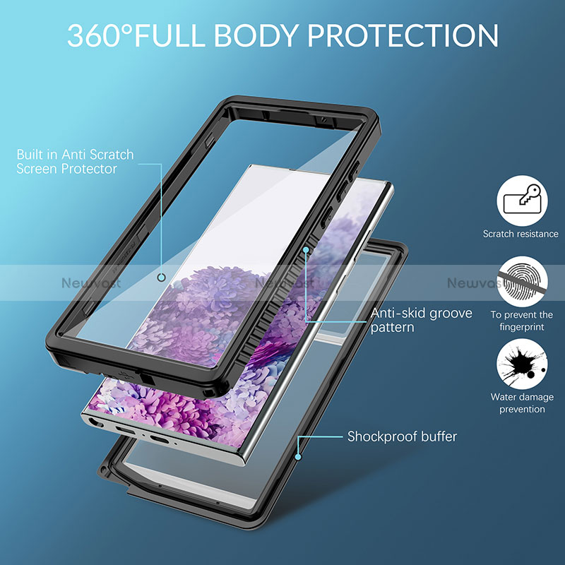 Silicone and Plastic Waterproof Cover Case 360 Degrees Underwater Shell W02 for Samsung Galaxy S23 Ultra 5G Black