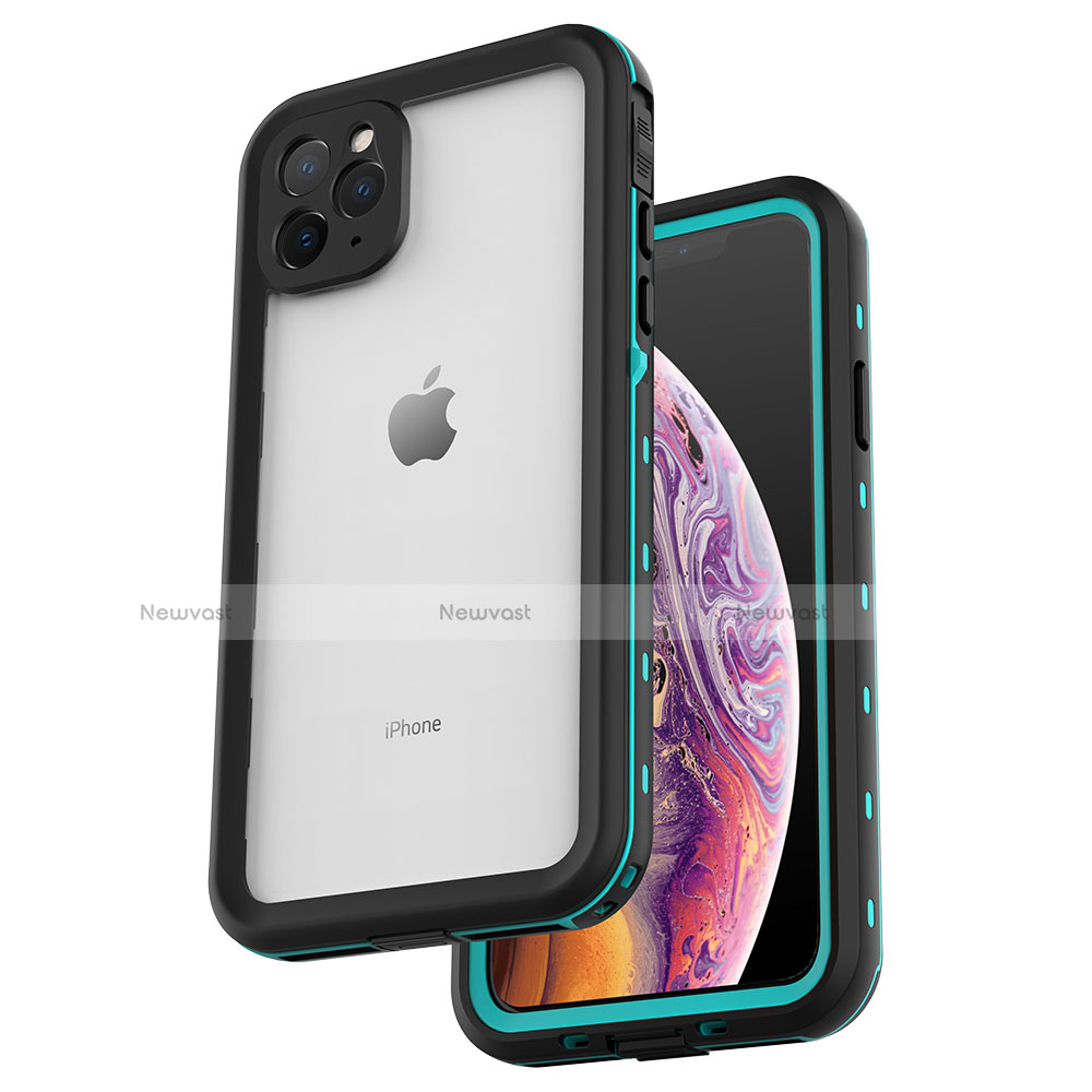 Silicone and Plastic Waterproof Cover Case 360 Degrees Underwater Shell W04 for Apple iPhone 11 Pro Cyan