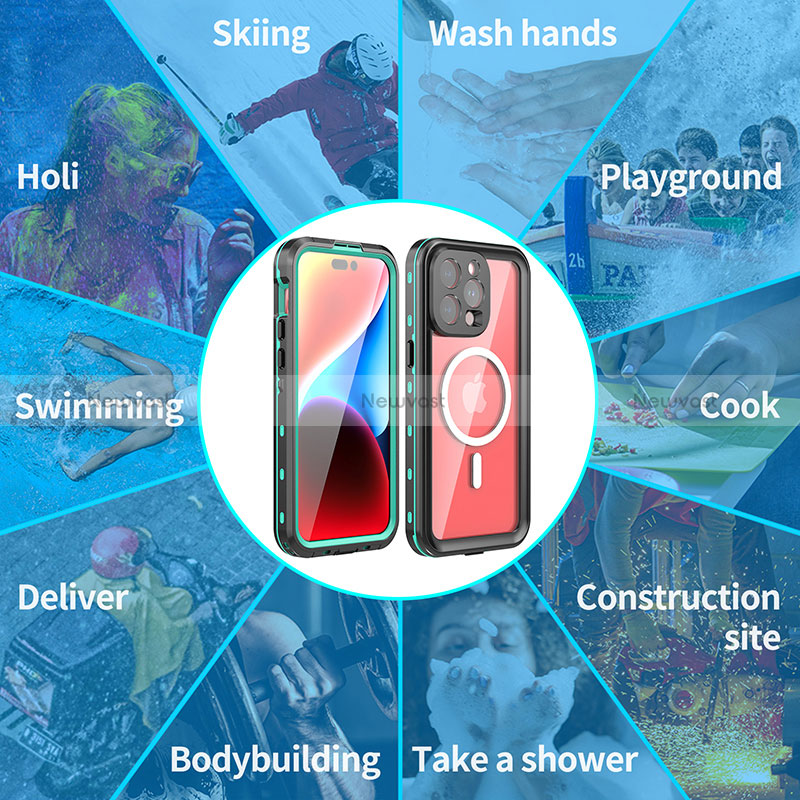 Silicone and Plastic Waterproof Cover Case 360 Degrees Underwater Shell with Mag-Safe Magnetic for Apple iPhone 14 Pro Max