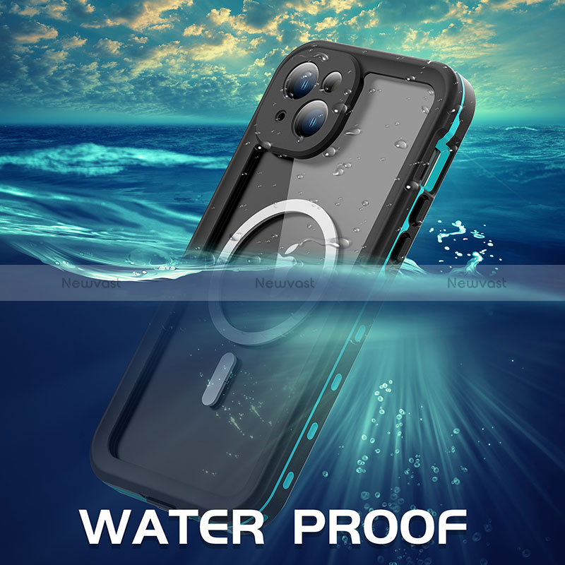 Silicone and Plastic Waterproof Cover Case 360 Degrees Underwater Shell with Mag-Safe Magnetic for Apple iPhone 15