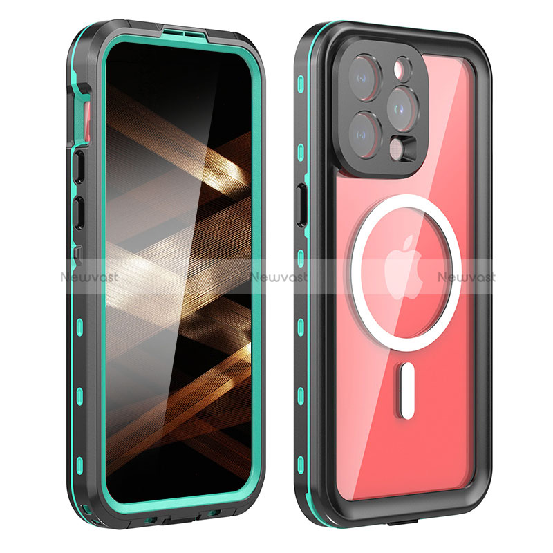 Silicone and Plastic Waterproof Cover Case 360 Degrees Underwater Shell with Mag-Safe Magnetic HJ1 for Apple iPhone 13 Pro Max Green