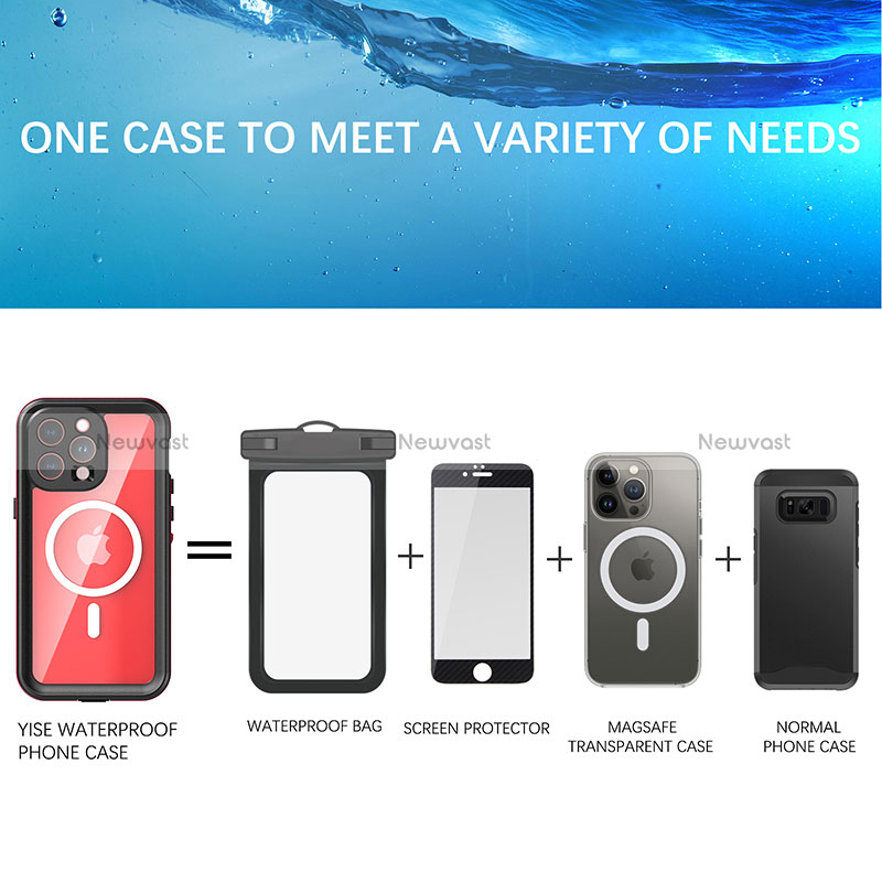 Silicone and Plastic Waterproof Cover Case 360 Degrees Underwater Shell with Mag-Safe Magnetic HJ1 for Apple iPhone 14 Pro Max