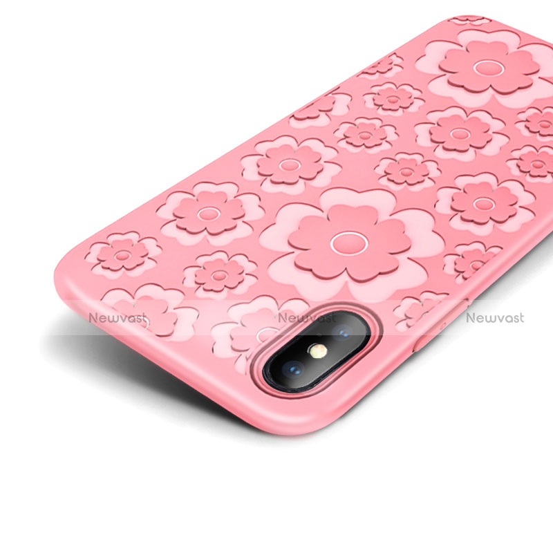 Silicone Candy Rubber 3D Three-Dimensional Flowers Soft Case for Apple iPhone X Pink