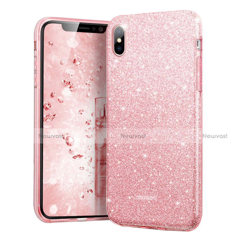 Silicone Candy Rubber Bling Bling Pattern Soft Cover for Apple iPhone Xs Pink