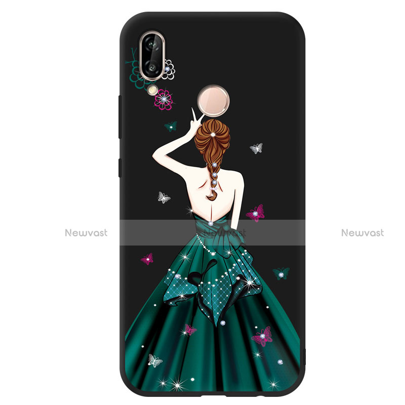 Silicone Candy Rubber Dress Party Girl Soft Case Cover for Huawei Nova 3e Green