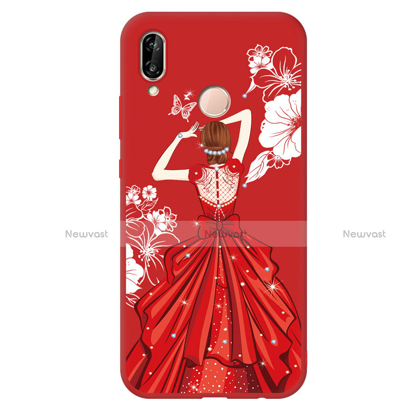 Silicone Candy Rubber Dress Party Girl Soft Case Cover for Huawei P20 Lite Red