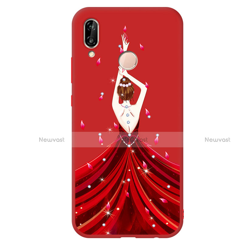 Silicone Candy Rubber Dress Party Girl Soft Case Cover S01 for Huawei Nova 3e Red