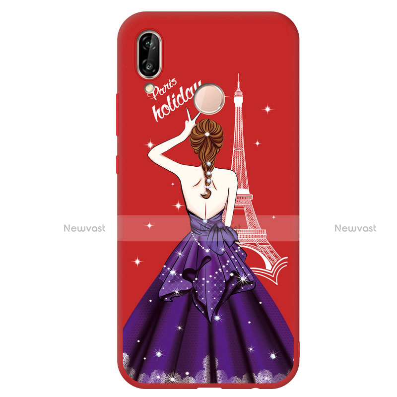 Silicone Candy Rubber Dress Party Girl Soft Case Cover S02 for Huawei Nova 3e Red