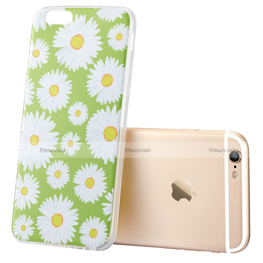 Silicone Candy Rubber Flowers Soft Case for Apple iPhone 6 Green