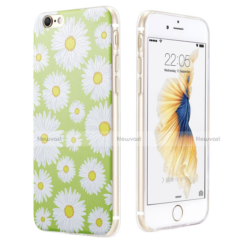 Silicone Candy Rubber Flowers Soft Case for Apple iPhone 6S Green