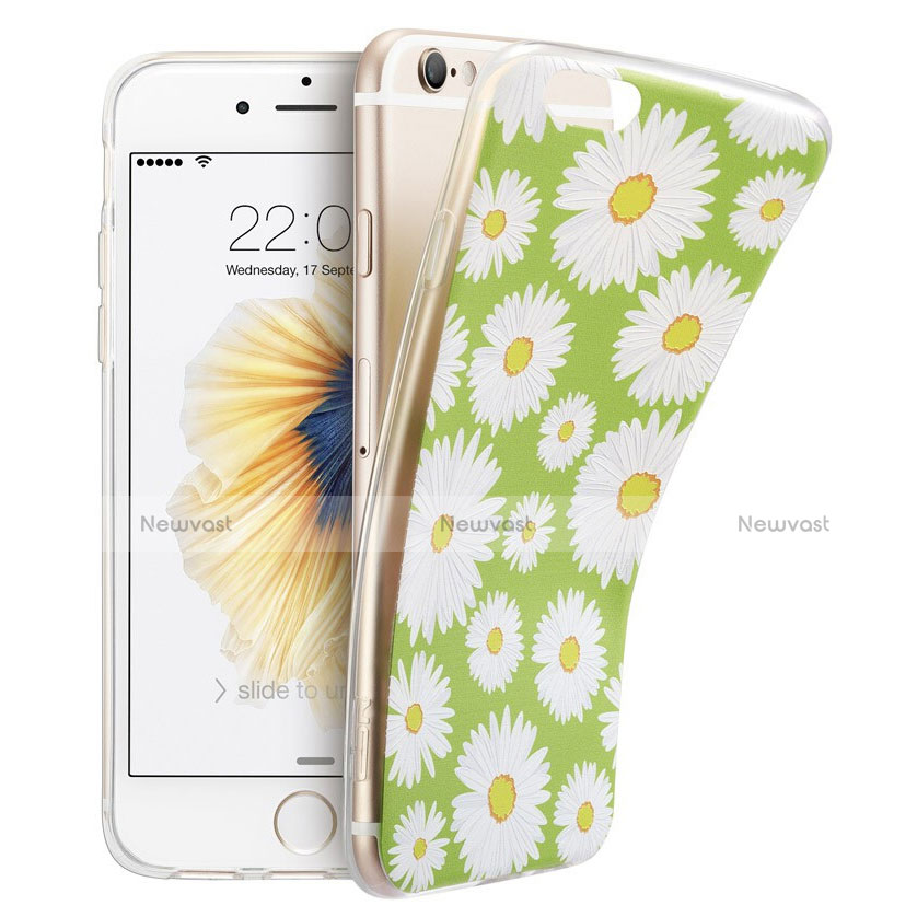 Silicone Candy Rubber Flowers Soft Case for Apple iPhone 6S Green